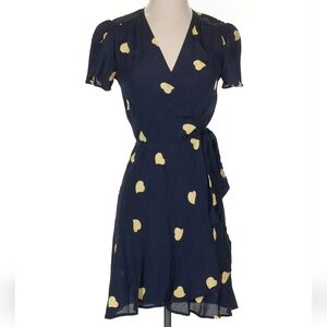 EUC Reformation Penny Wrap Dress Black/Cream Heart Print Size XS
